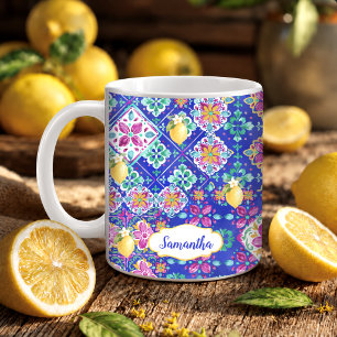Caneca De Café Colagem de Citrino Siciliano Azul Elegante