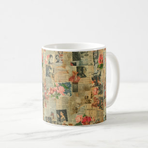 Caneca De Café Colagem de Correções de Jornais Rustic Vintage (2)