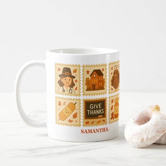 Caneca De Café Colagem de Enfermeira Agradecida | Queda (Com Donut)