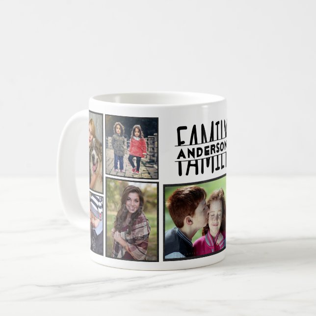 Caneca De Café Colagem de Fotografias da Família 9 Imagens Adicio (Frente Esquerda)