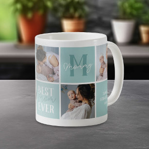 Caneca De Café Colagem de Fotografias da Mãe Teal Moderna
