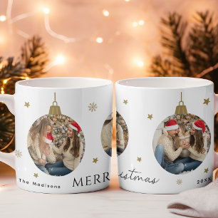 Caneca De Café Colagem de Fotografias de Enfeites de natal Dourad