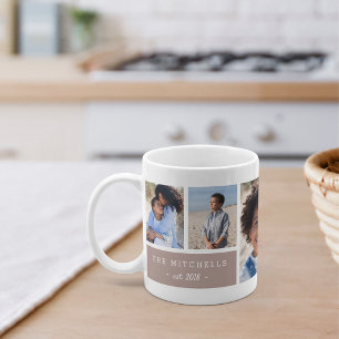 Caneca De Café Colagem de Fotografias de Monograma e Nome da Famí