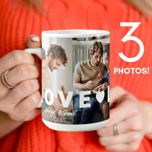 Caneca De Café Colagem de Fotografias do Modern Casal Love 3 Pers