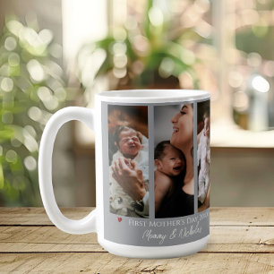 Caneca De Café Colagem de Fotografias do Primeiro Dia de as mães