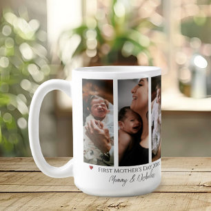 Caneca De Café Colagem de Fotografias do Primeiro Dia de as mães