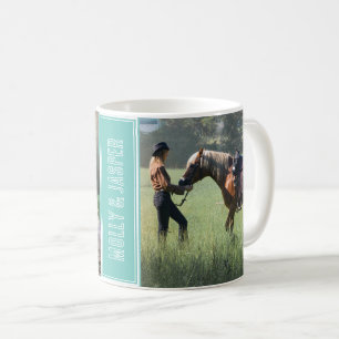 Caneca De Café Colagem de Fotografias e Nomes do Teal de Cavalo B