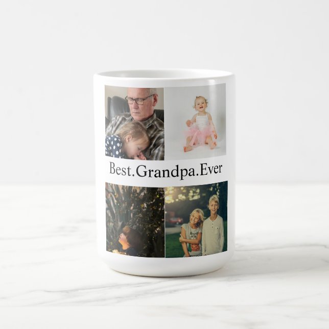Caneca De Café Colagem de Fotografias Personalizada 4 Melhor Avô  (Centro)