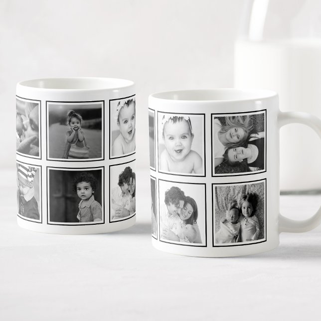 Caneca De Café Colagem de Fotografias Personalizada Branco Preto  (Criador carregado)