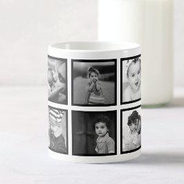 Caneca De Café Colagem de Fotografias Personalizada Branco Preto 