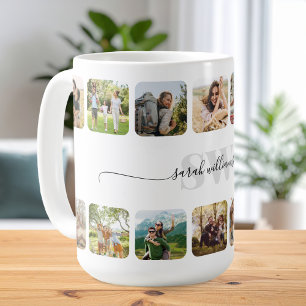 Caneca De Café Colagem de Fotografias Personalizada do Monograma 