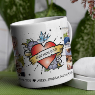 Caneca De Café Colagem de Fotografias Personalizadas 8 Tatuagem C