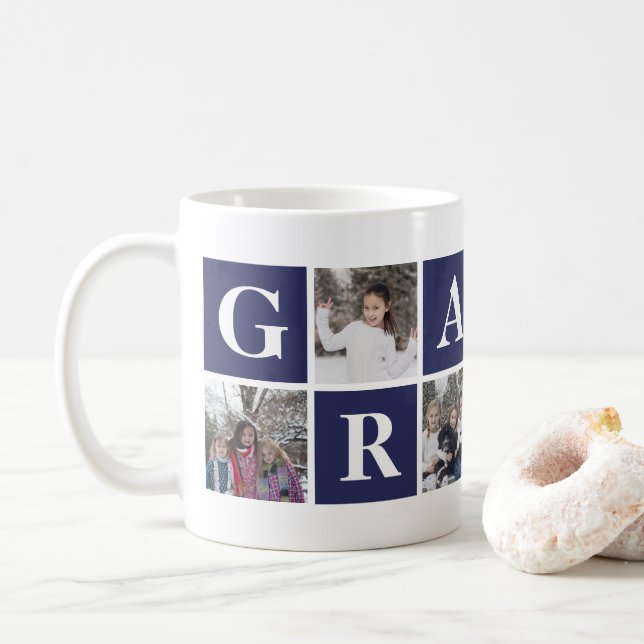 Caneca De Café Colagem de Fotos Azul legal Grampa Mug (Com Donut)