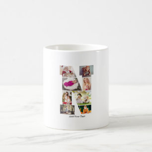 Caneca De Café Colagem de Fotos com Letra N em Preto e Branco