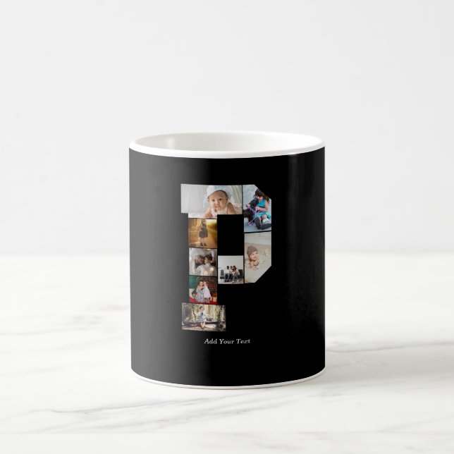 Caneca De Café Colagem de Fotos com Letra P em Preto e Branco (Centro)