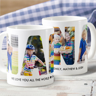 Caneca De Café Colagem de Fotos com Letra Recortada NANA Nomes do