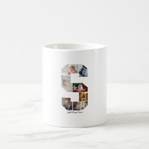 Caneca De Café Colagem de Fotos com Letra S em Preto e Branco