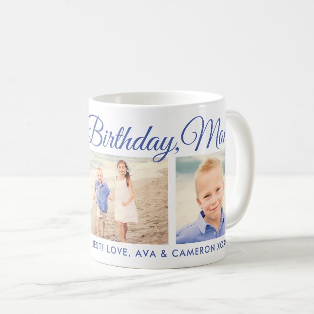 Caneca De Café Colagem de Fotos com Roteiro de Aniversário Feliz (Frente Esquerda)