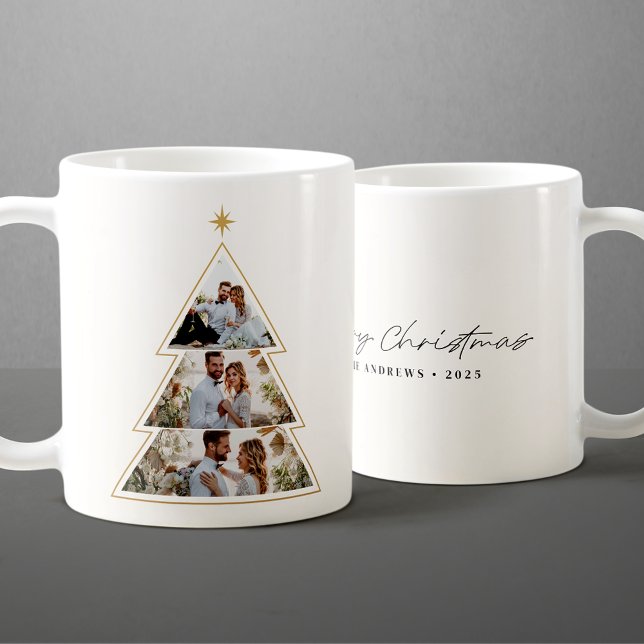 Caneca De Café Colagem de Fotos da Árvore de Natal Moderna e Mini (Criador carregado)