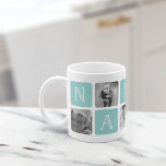 Caneca De Café Colagem de Fotos da Avó NANA<br><div class="desc">Personalize esta fofa design de caneca moderna para comemorar sua avó favorita neste Dia de as mães, Natal ou aniversário! Design apresenta quadrados alternados de fotos e letras aqua turquesa bloqueia a ortografia "NANA" em letras serif modernas com um coração branco no último quadrado. Adicione cinco das suas fotos quadradas...</div>