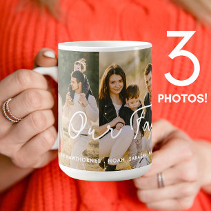 Caneca De Café Colagem de Fotos da Família 3 Fotos Texto personal