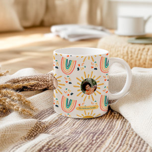 Caneca De Café Colagem de Fotos da Família Boho Rainbow Morning S