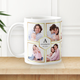 Caneca De Café Colagem de Fotos da Família de 10 Imagens, branca