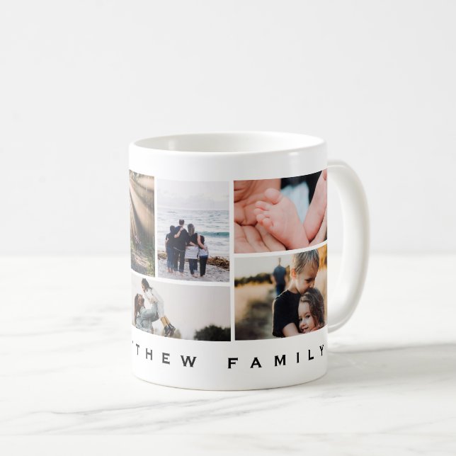 Caneca De Café Colagem de Fotos da Família Moderna Minimalista (Frente Esquerda)