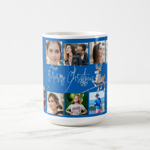 Caneca De Café Colagem de Fotos da Família Natal Blue Deer