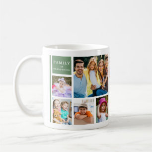 Caneca De Café Colagem de Fotos da Família Verde 12 Citação Monog