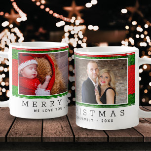 Caneca De Café Colagem de Fotos da Família Vermelha Verde de Nat