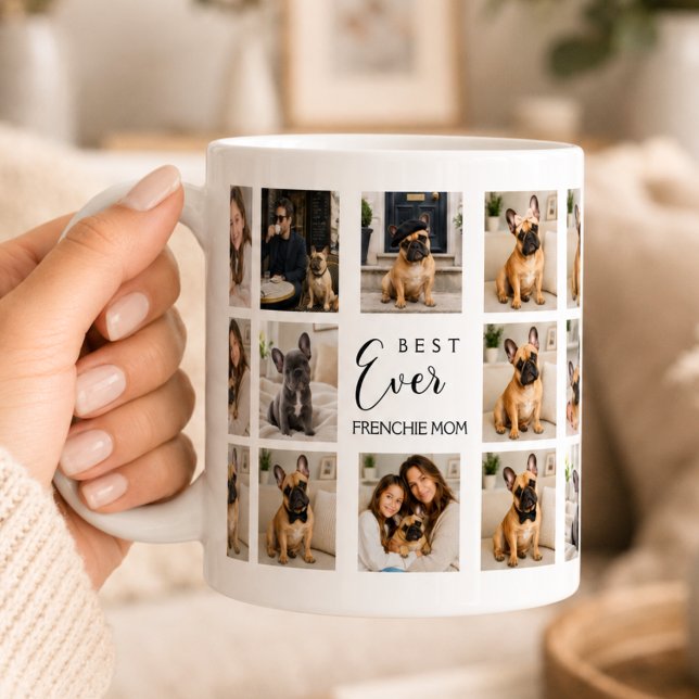 Caneca De Café Colagem de fotos da mãe com Bulldog Francês (Criador carregado)