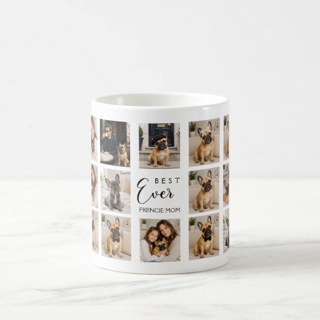 Caneca De Café Colagem de fotos da mãe com Bulldog Francês (Centro)