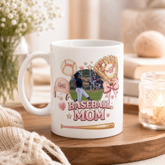 Caneca De Café Colagem de Fotos da Mãe de Beisebol Laço Rosa Espo