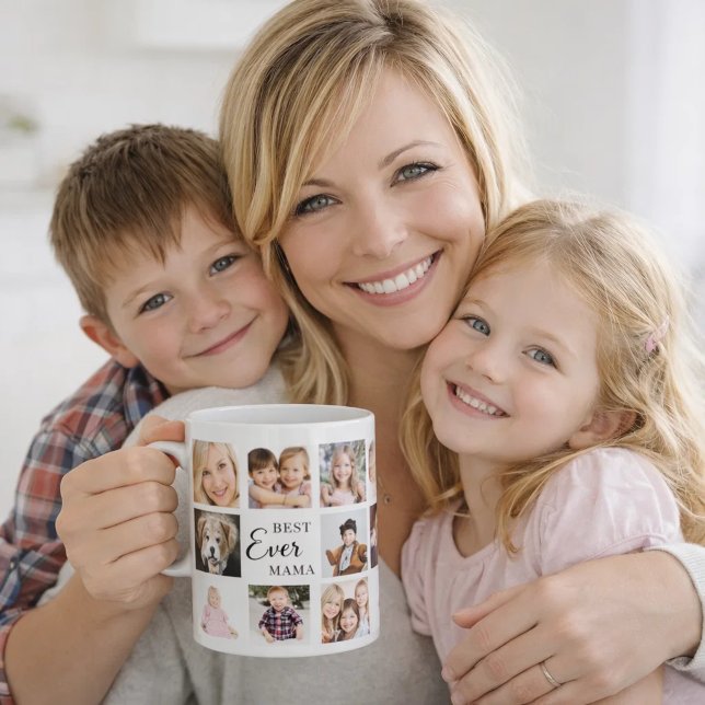 Caneca De Café Colagem de fotos da mãe em branco e preto (Criador carregado)