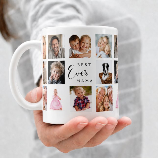 Caneca De Café Colagem de fotos da mãe em branco e preto (Criador carregado)