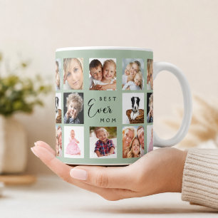 Caneca De Café Colagem de fotos da mãe em verde sálvia