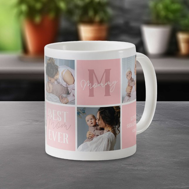Caneca De Café Colagem de Fotos da Mãe Rosa Moderna (Criador carregado)
