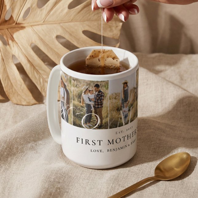 Caneca De Café Colagem de Fotos da Mamãe Presente do Primeiro Dia (Mommy Photo Collage First Mother's Day Keepsake Two-Tone Coffee Mug)