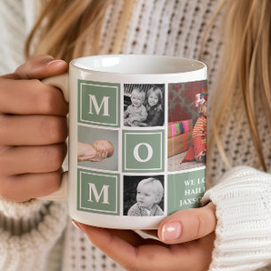 Caneca De Café Colagem de Fotos da Mamãe Verde Salvia Dia das Mãe