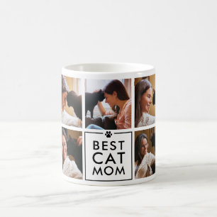 Caneca De Café Colagem de Fotos da Melhor Mãe de Gato Moderna 7-F