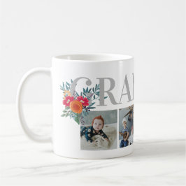 Caneca De Café Colagem de Fotos da Vovó Floral Vermelha Bonito