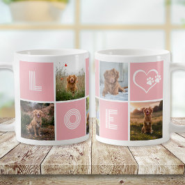 Caneca De Café Colagem de Fotos de Amor Cardíaco Pink Dog Lover