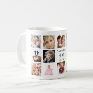 Caneca De Café Colagem de fotos de aniversário branco e preto