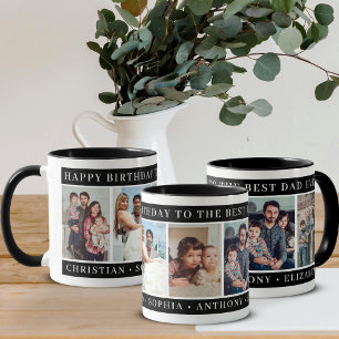 Caneca De Café Colagem de Fotos de Aniversário do Papai Preto e B