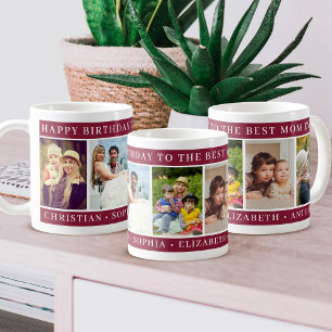 Caneca De Café Colagem de Fotos de Aniversário Mãe burgundy lembr