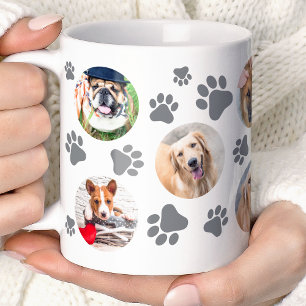 Caneca De Café Colagem de Fotos de Cachorro Gray Pawprint 8