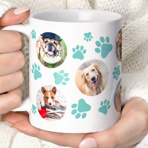 Caneca De Café Colagem de Fotos de Cachorro Teal Pawprint 8