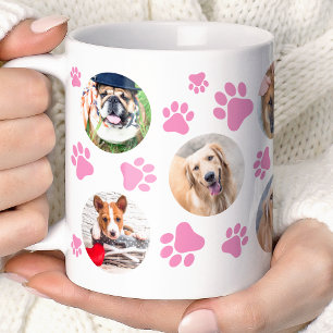 Caneca De Café Colagem de Fotos de Cão Pet Pawprint 8 Rosa
