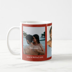Caneca De Café Colagem de Fotos de Casal Amor Corações Vermelhos